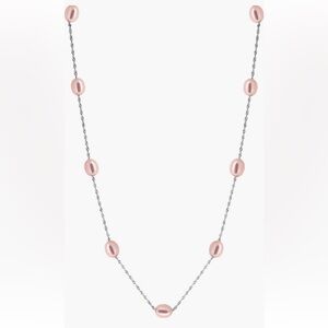 NWT EFFY Sterling Silver 7mm Pink Freshwater Pearl Station Necklace 18”